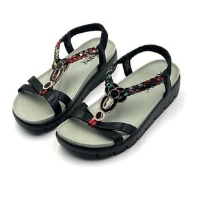 Alegria Roz Sandals Womens 8 Black Multi Vegan Leather Platform Wedge Slingbacks